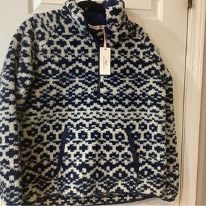 NWT Vineyard Vines WOMEN’S FairIsle Sherpa Popover NAVY Size MED